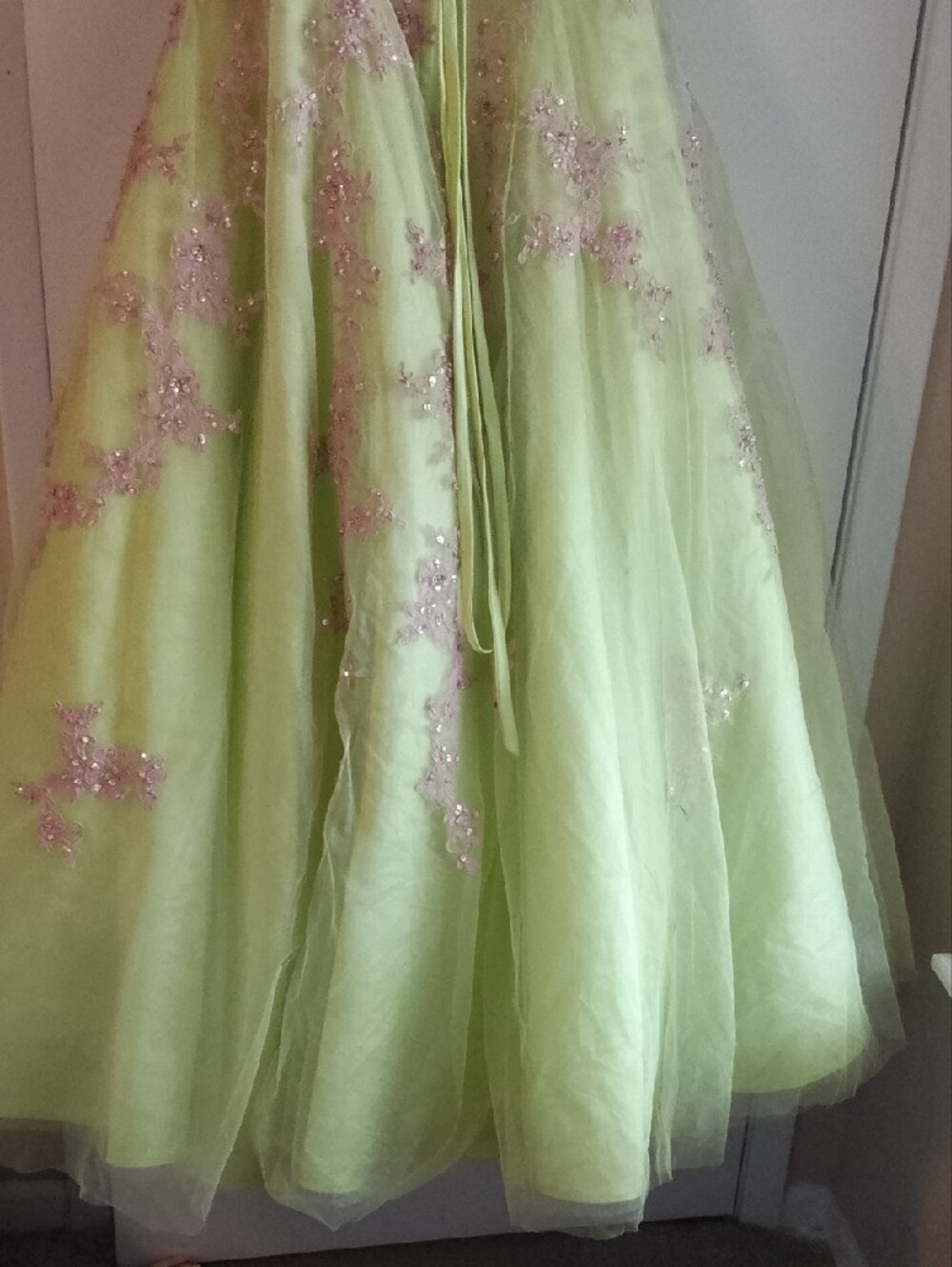 Strapless Yellow Ball Gown with Pink Embellishment - Picture 7 of 7